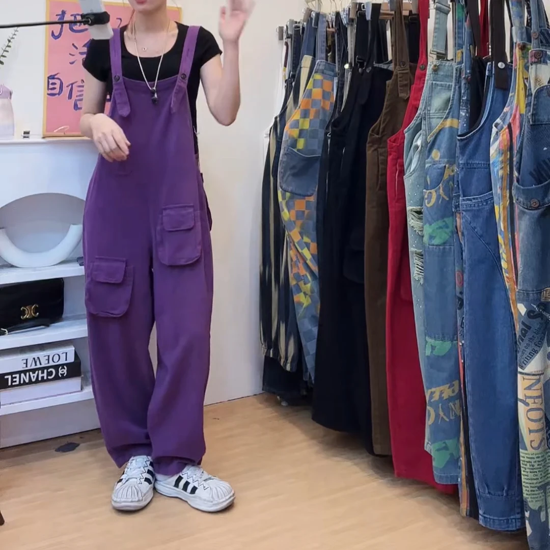 2025春新款前后两穿宽松大码水洗斜纹牛仔背带裤9079#