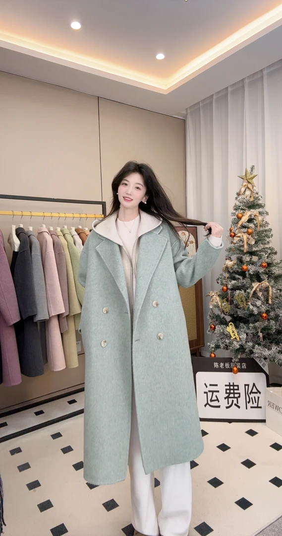 【陈老板专属】【两件套】【韩剧女主】双面加厚长毛真羊毛大衣茧型阔版