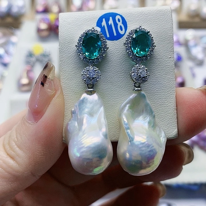 银S925镶嵌耳饰淡水珍珠玉*儿