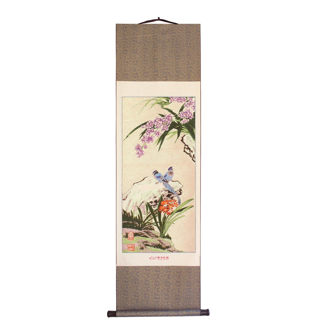 022136 卷轴二则四屏 兰花 金