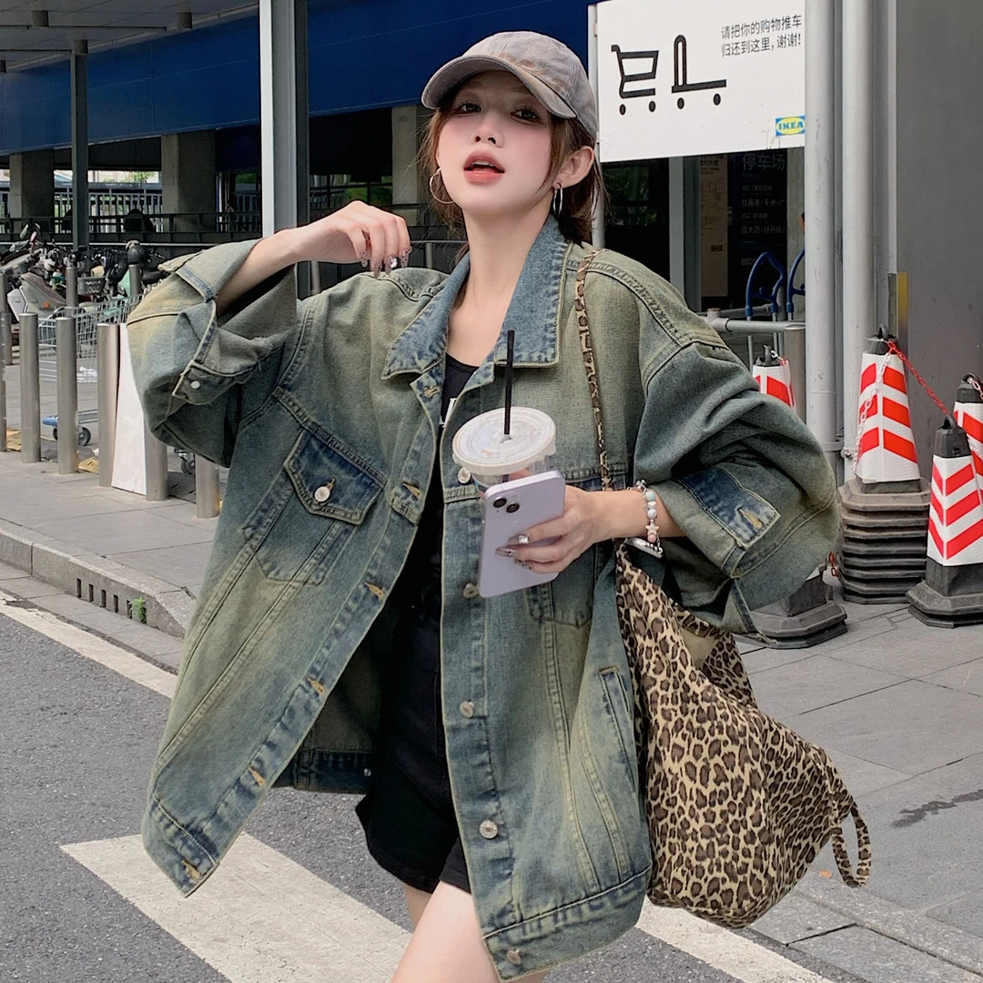 情侣款复古美式牛仔外套女高街潮牌宽松休闲宽松百搭上衣8659