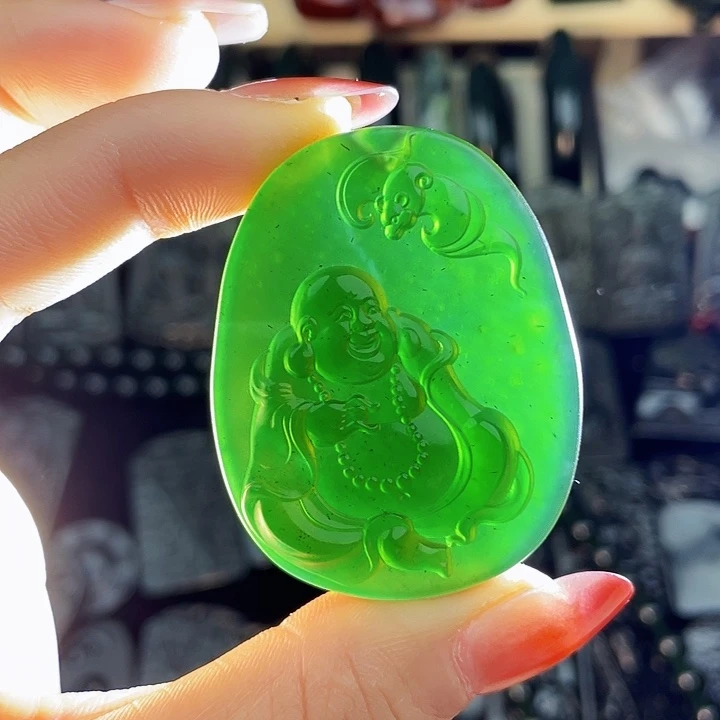 蛇纹石玉未镶嵌挂件泰山玉弥勒佛