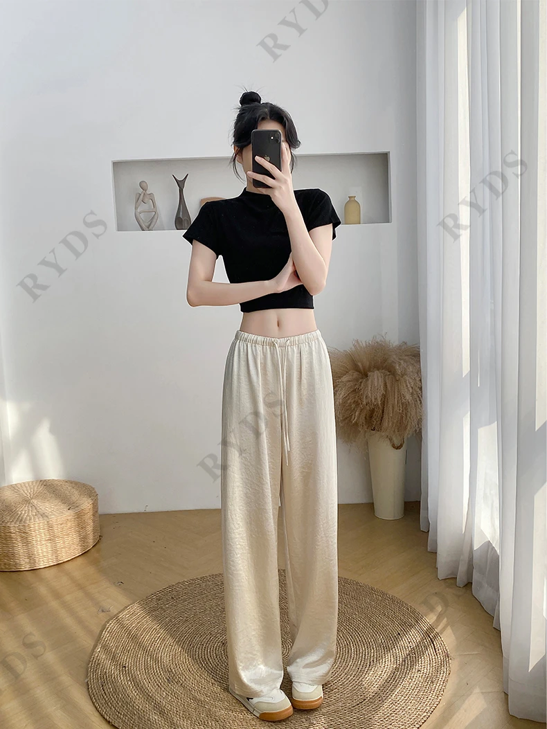 亦雯【妮菲儿】垂感鎏金缎面休闲裤醋酸裤女春夏2025新款裤子