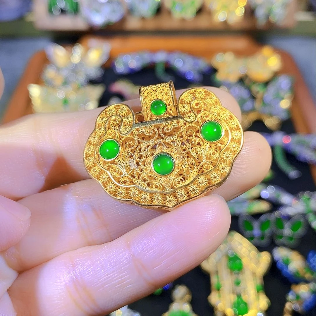 吊坠(不含链)银S925镶嵌翡翠