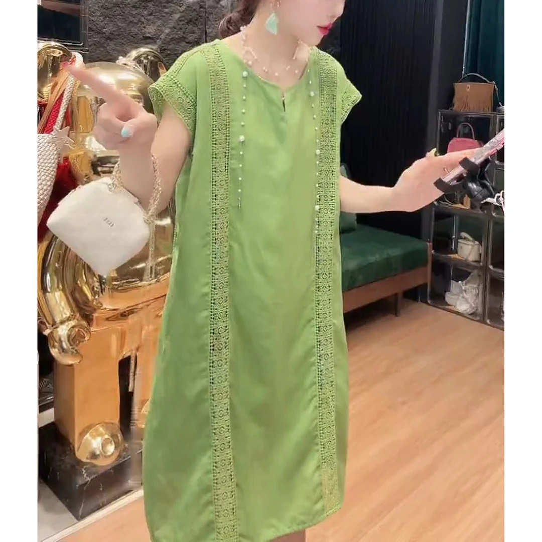 镂空设计感飞飞袖裙子女2025夏新款小个子时尚休闲宽松显瘦连衣裙