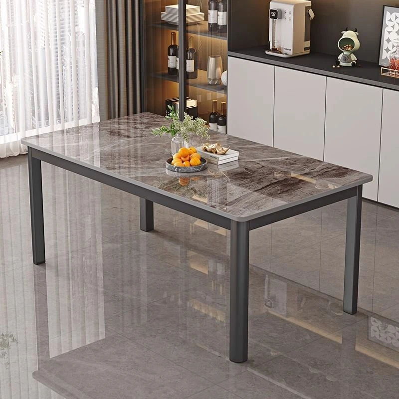 加厚岩板餐桌家用小户型现代简约轻奢饭桌子长方形理石餐桌椅组合