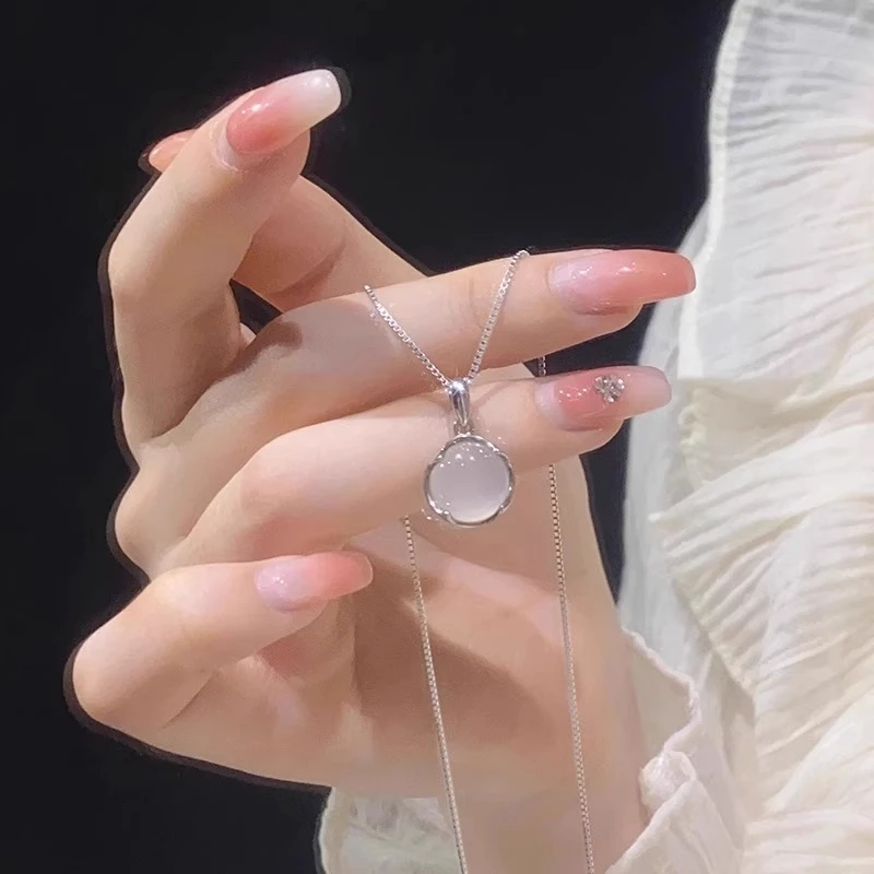 坠链均925银 猫眼石圆圈吊坠项链女小众简约高级感锁骨链小众设计