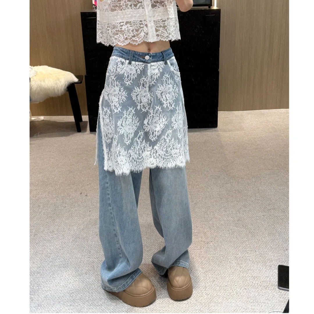 “时尚先锋”牛仔小裙子双拼直筒裤