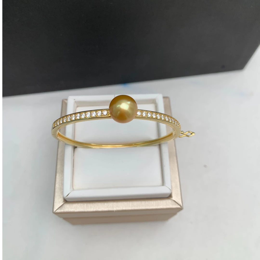 天然海水珍珠南洋金珠 轻奢百搭个性炫金圆珠手镯（多样性发一）