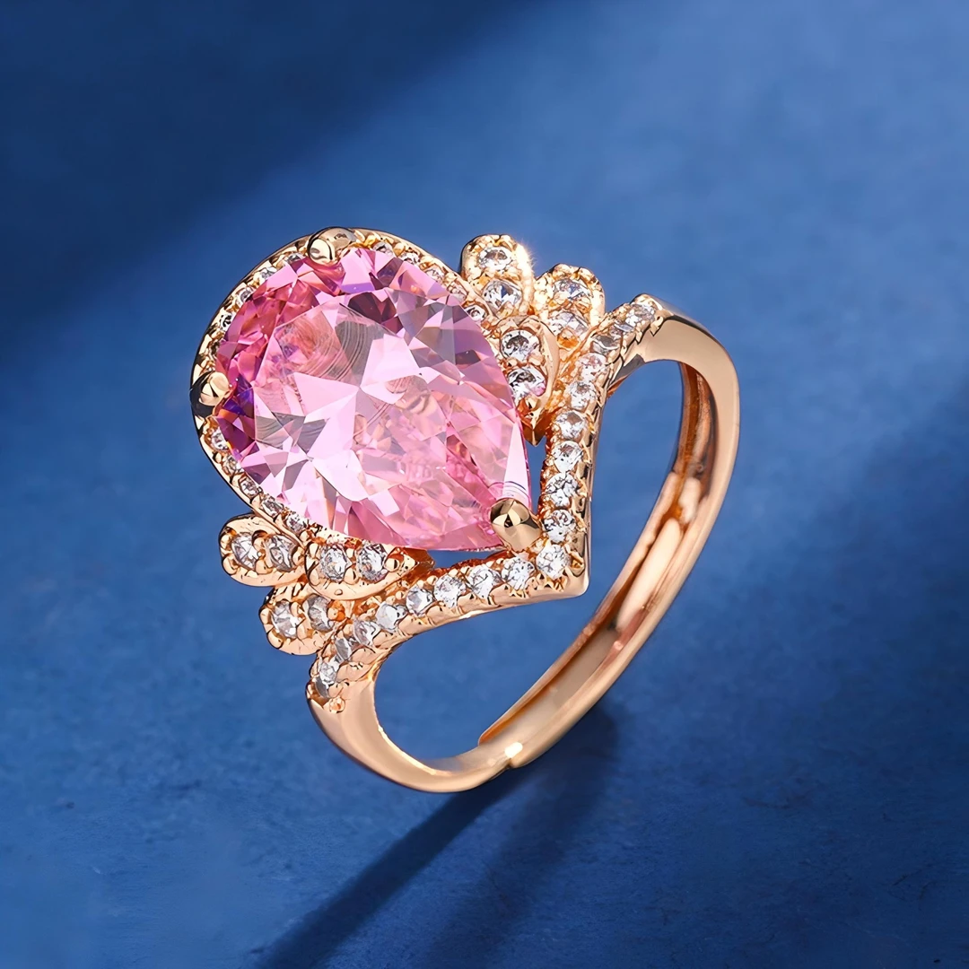 戒指 【心动粉】满镶香槟金色豪镶女神百搭气质高奢活口可调节