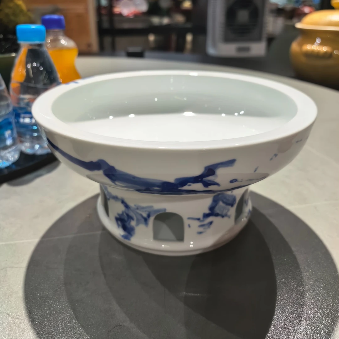 现代风明炉款手绘蓝白调大号炉钵