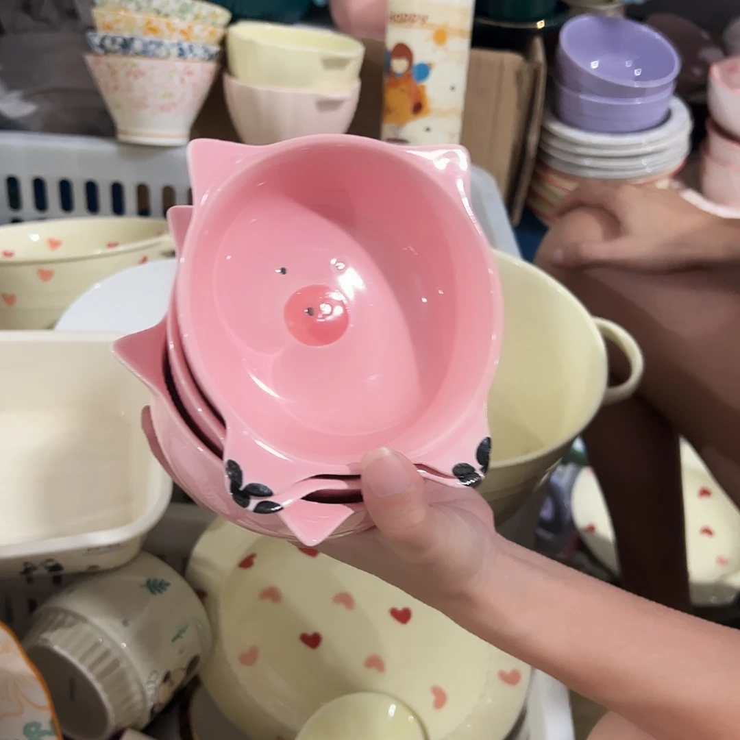 瓷片小猪碟粉色3个