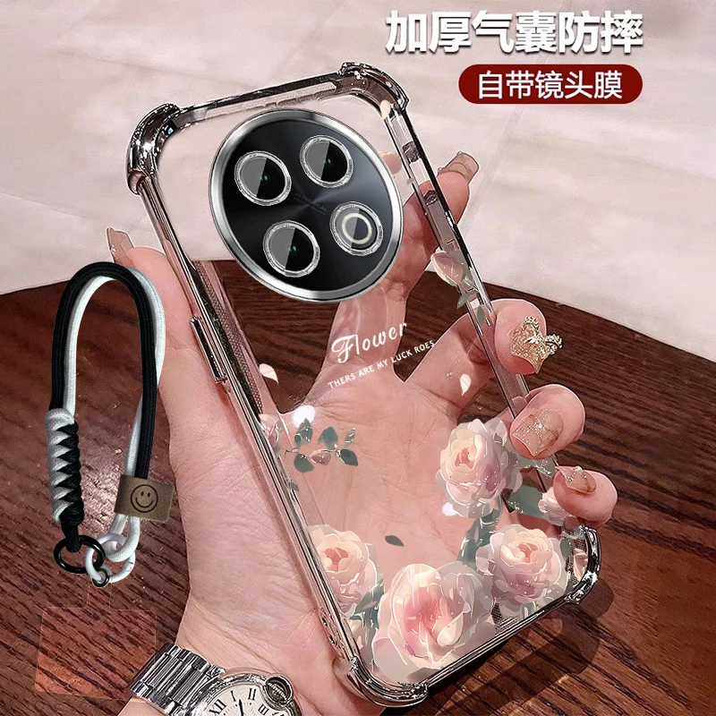 玫瑰花适用oppoa5pro手机壳带手绳透明硅胶a5全包镜头膜四角防摔