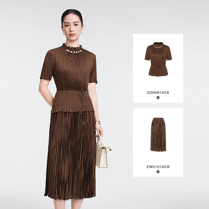 赢智尚焦糖棕色复古时尚优雅短款套头上衣女2025春季新款ZD00914