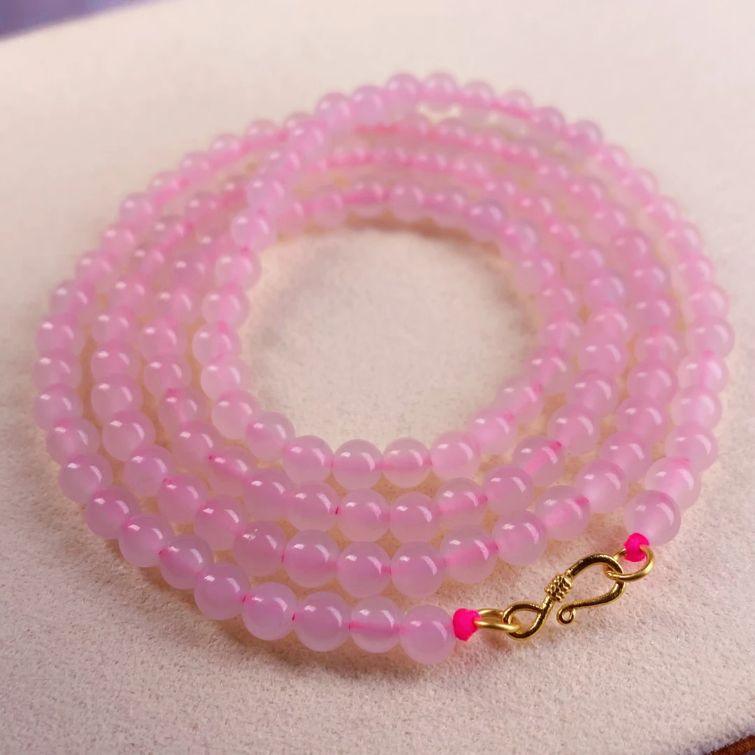 天然和田玉青海料藕粉冰粉约4mm圆珠小米链项链手链多用百搭@0045