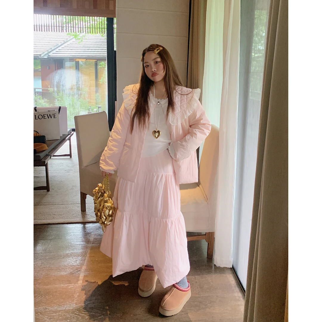 Dazi金大支  娃娃领棉衣半身裙女套装1021/0437