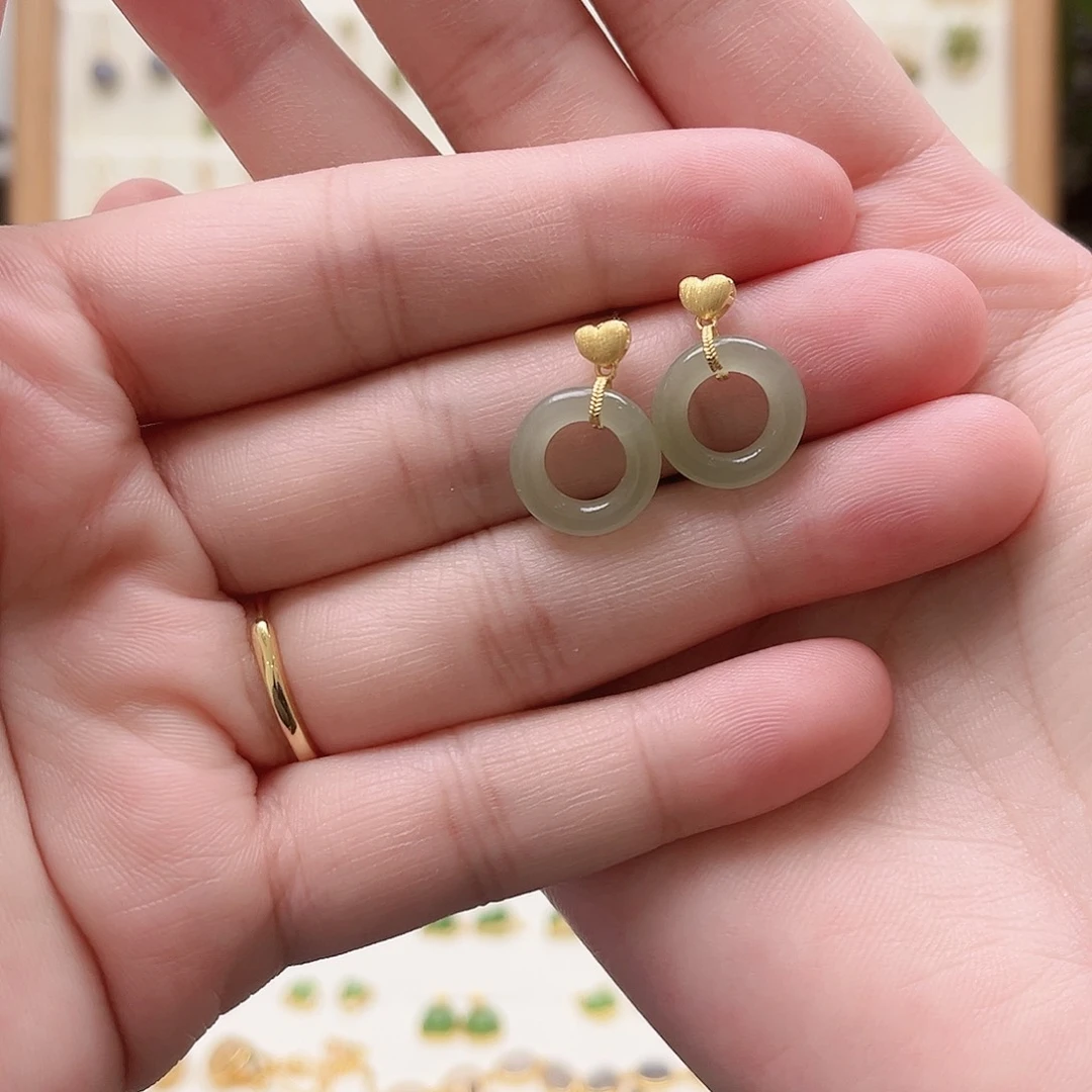 和田玉银S925镶嵌耳饰