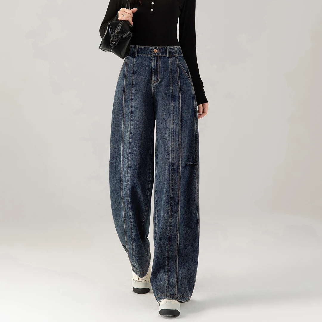 香蕉牛仔裤女2025新款春秋高腰冷淡系独特别裤子设计感阔腿弯刀裤