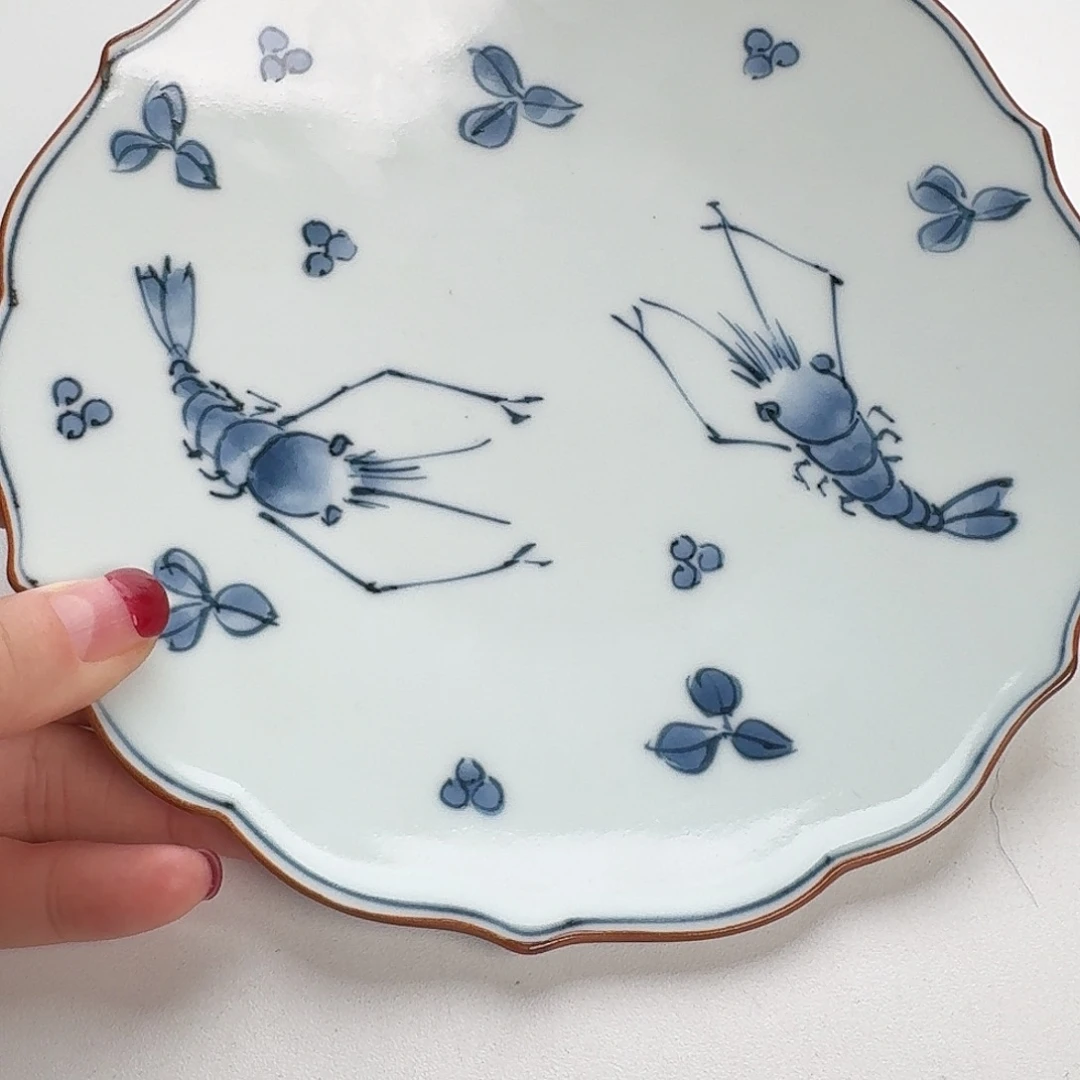 瓷片洸琳窑手绘17.5厘米对虾平盘