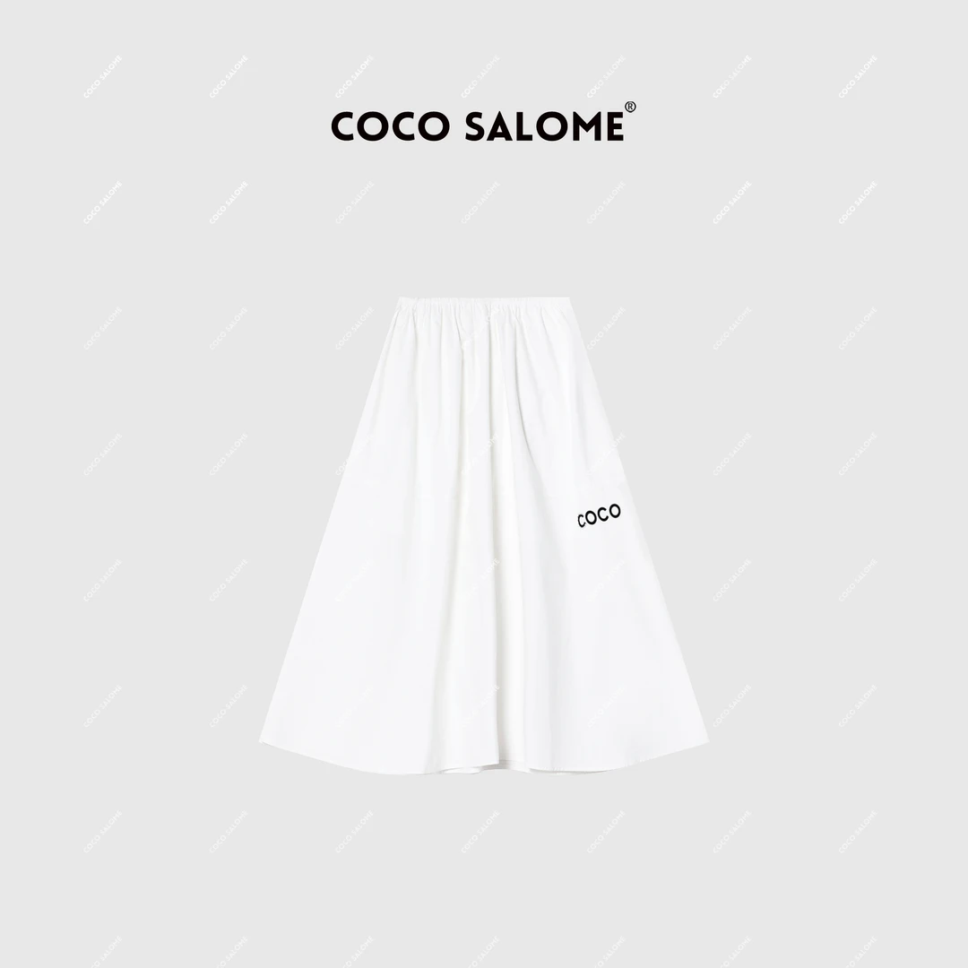 韩彬彬"夏初"薄款极简风穿搭手工刺绣百搭A字百褶半身裙1522-(10)