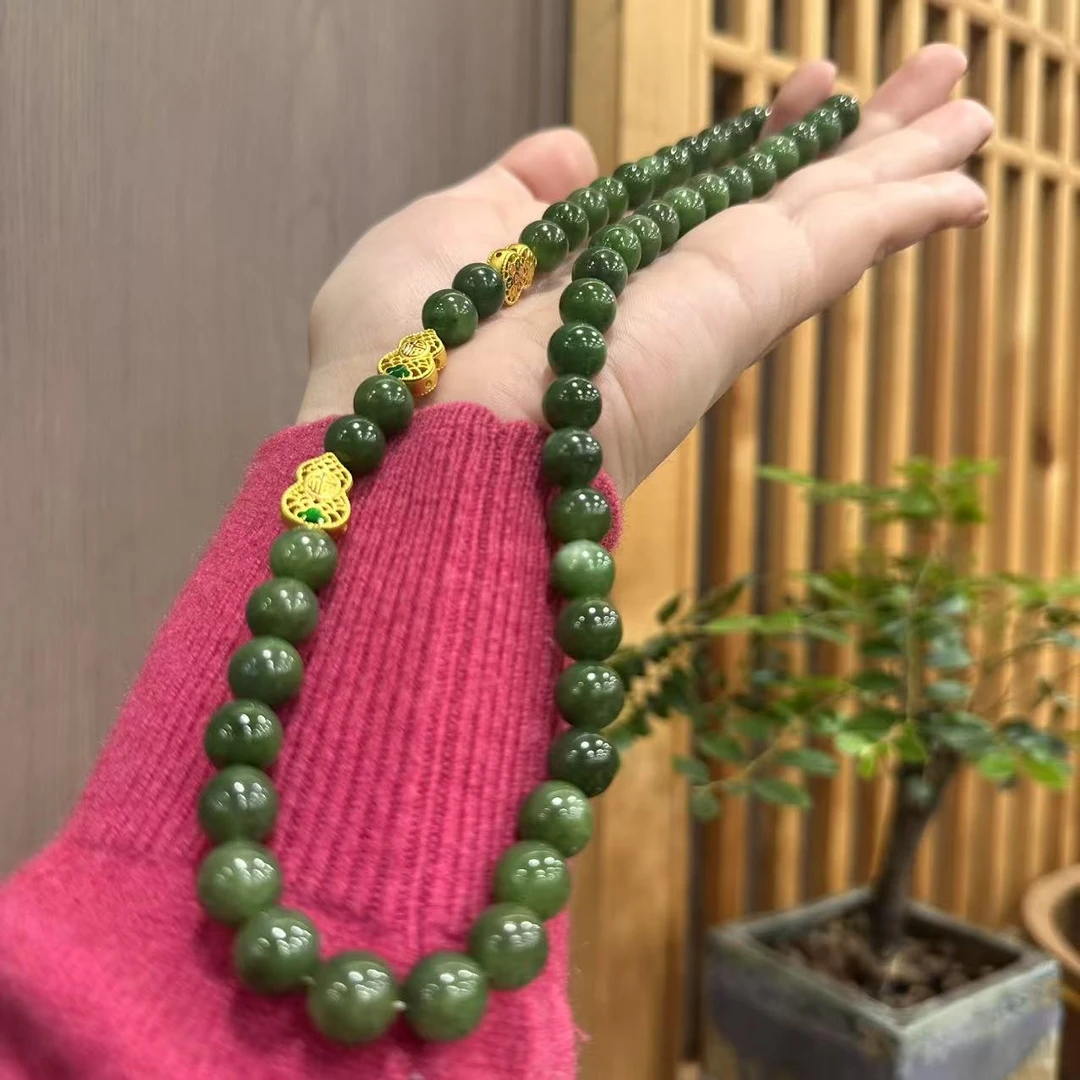圆山精品佑恩严选高等和田玉碧玉菠菜绿项链