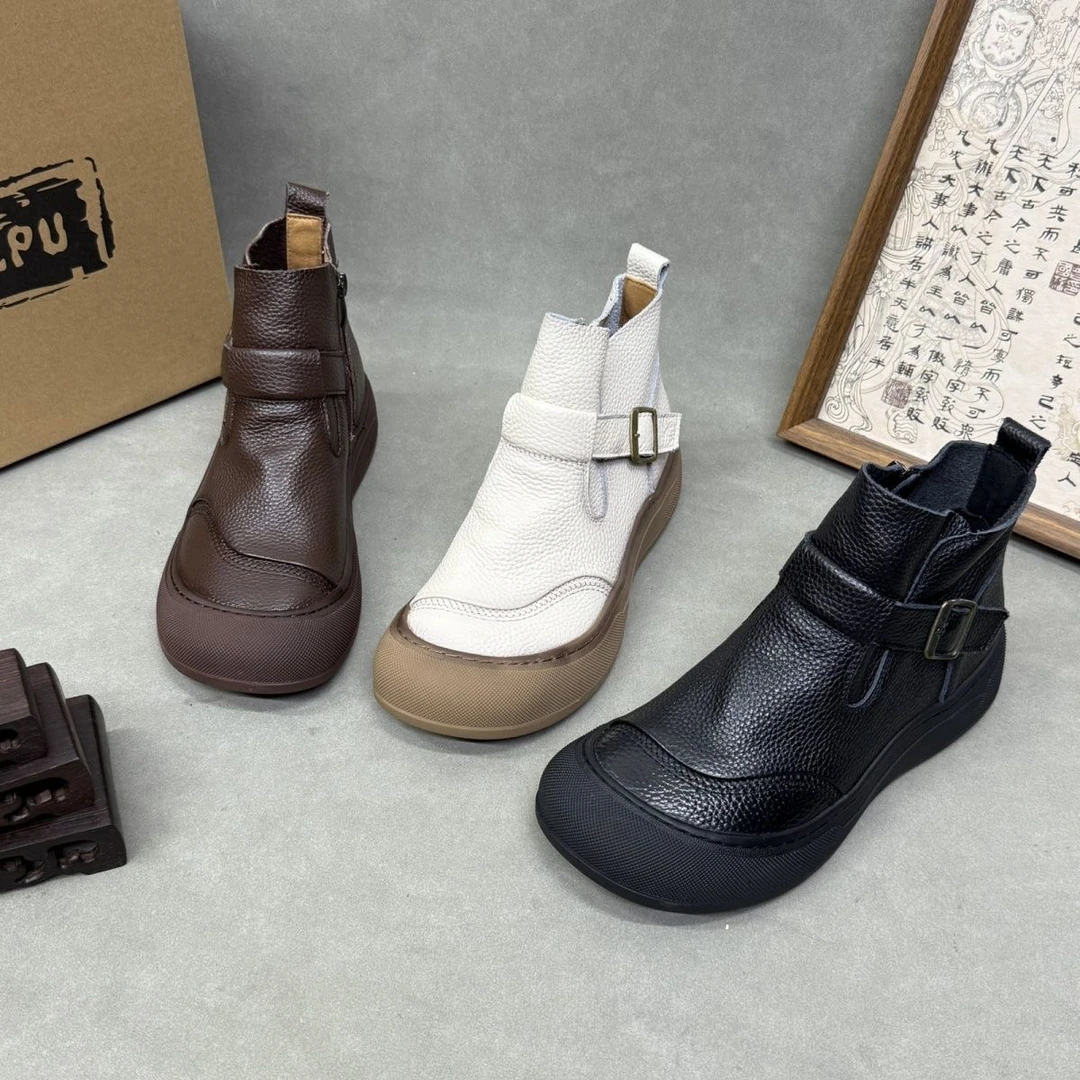 平跟复古时尚软底秋季女靴短靴中跟单靴四季休闲风268868