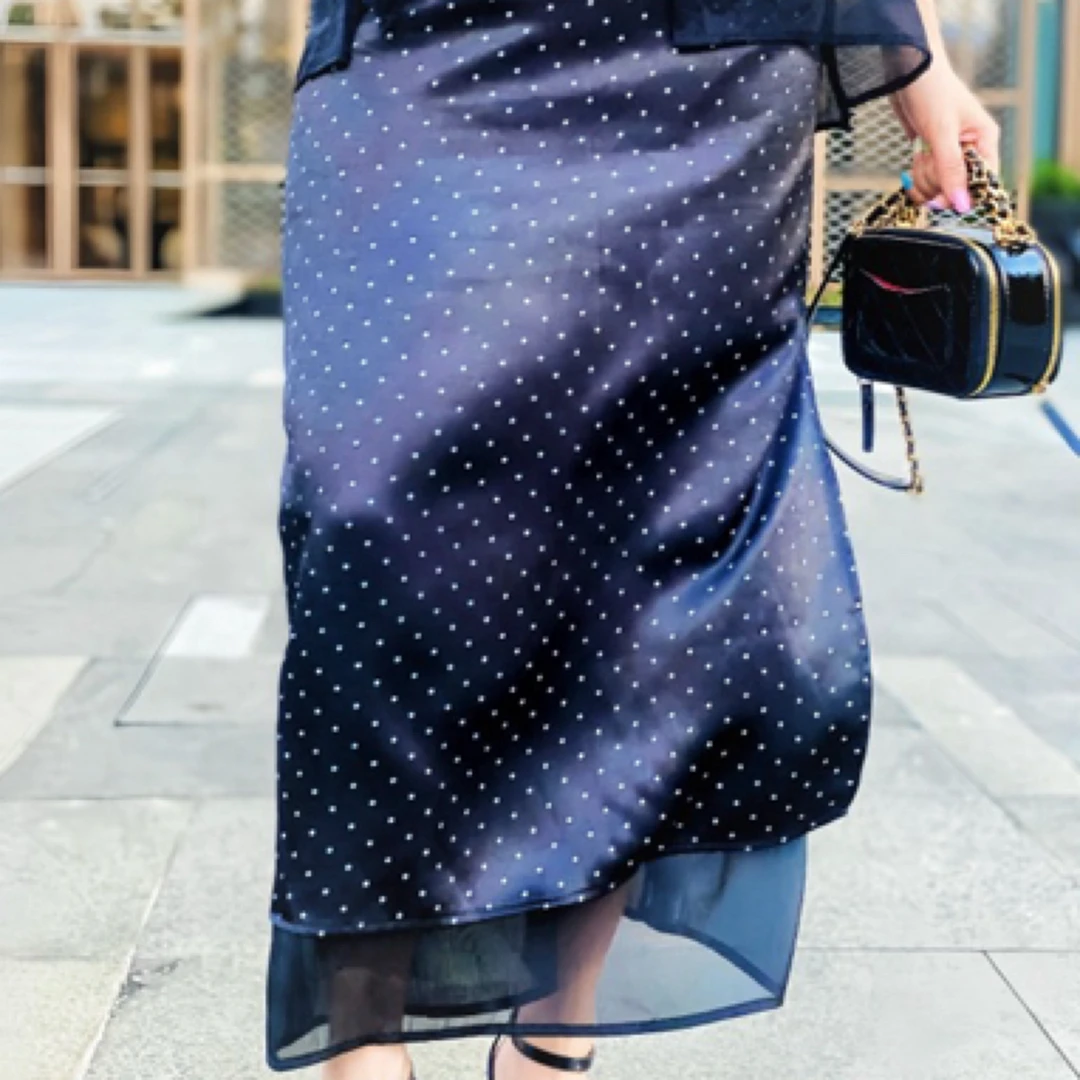 夏季显瘦时尚波点开叉通勤休闲半身裙