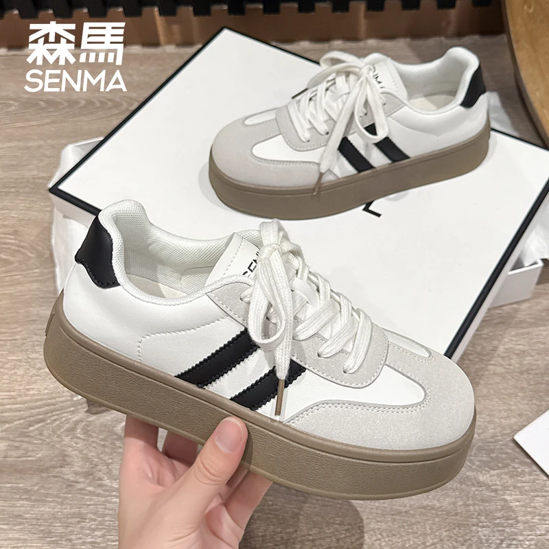 SENMA/森马复古德训鞋女2025春季新款厚底增高百搭潮休闲小白鞋