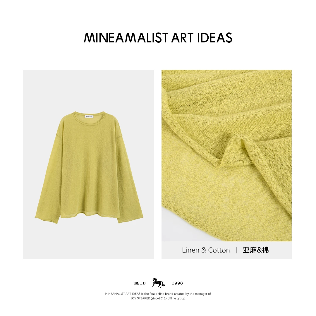 MINEAMALIST ART IDEAS卷边圆领微透宽松棉麻长袖防晒罩衫4020M