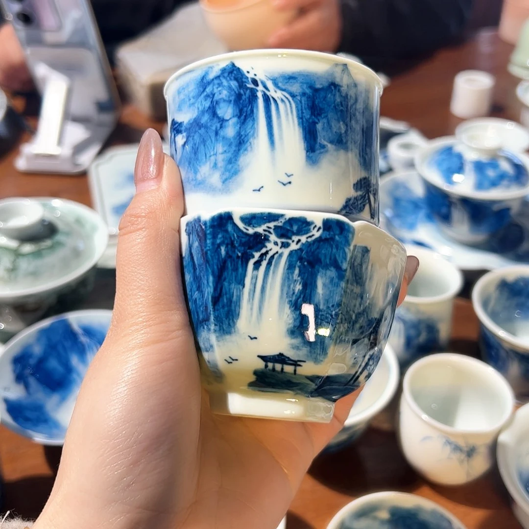 杯石*青花手绘山水主人杯