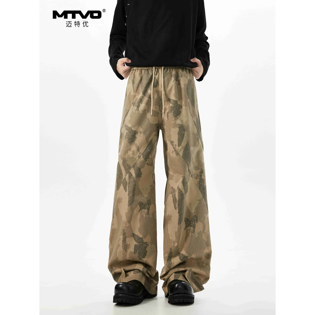松紧腰直筒休闲裤2025年秋季男款美式潮牌高街扎染百搭弯刀休闲裤