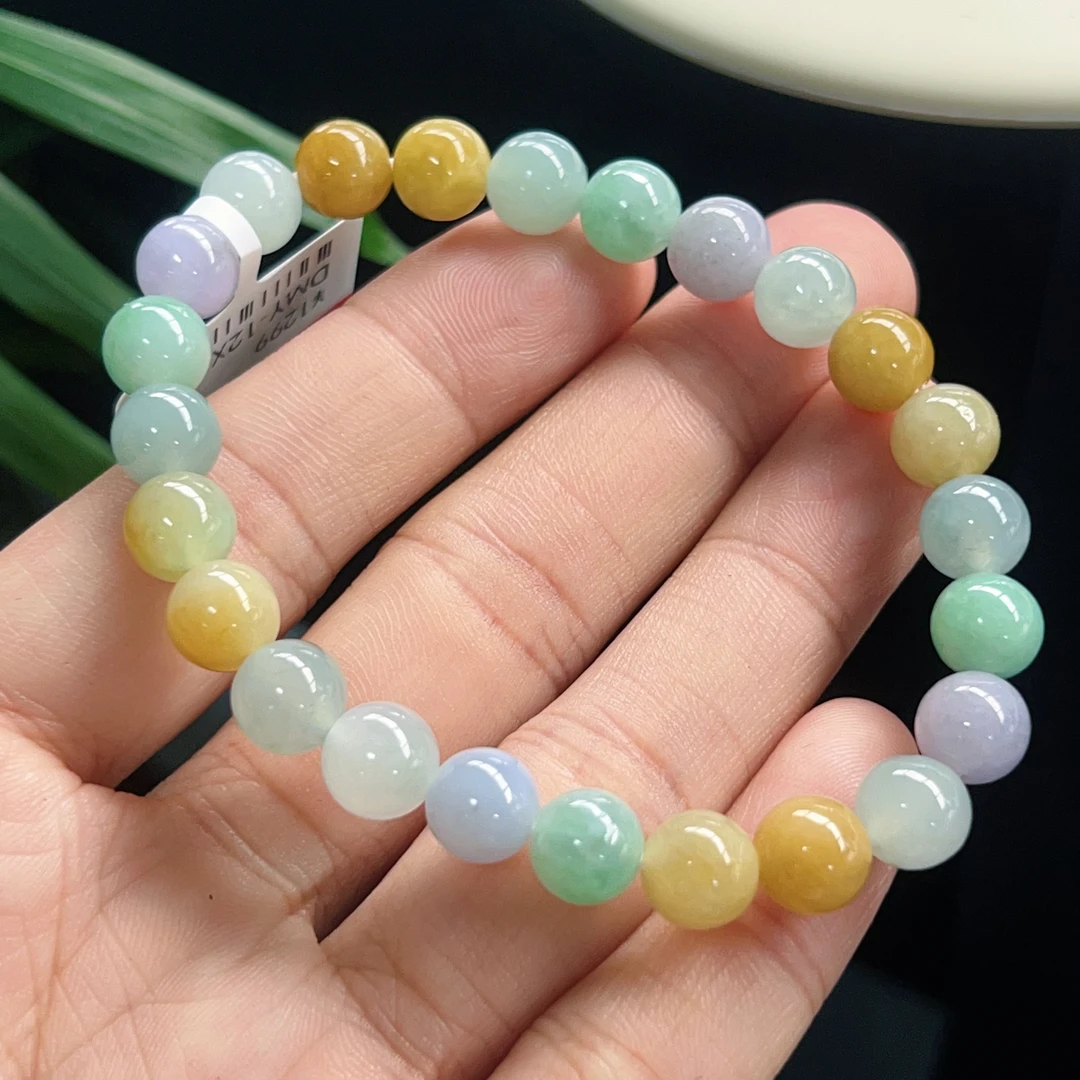 天然翡翠手串珠链马卡龙多宝糖果卡7.5女士玉手串素圈隔珠时尚