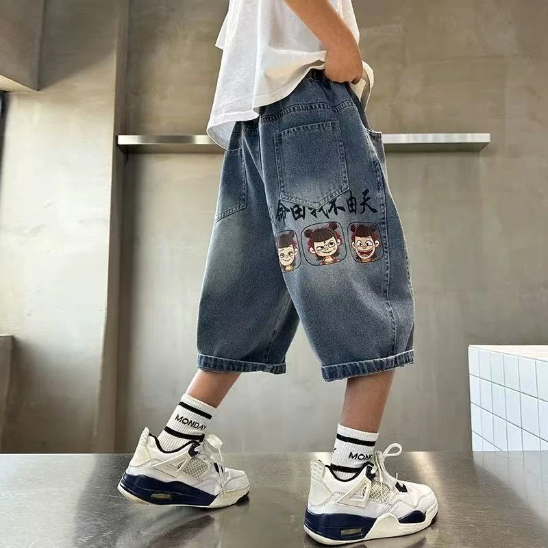 男童牛仔短裤夏季哪吒新款儿童裤子男孩中裤五分裤帅气休闲