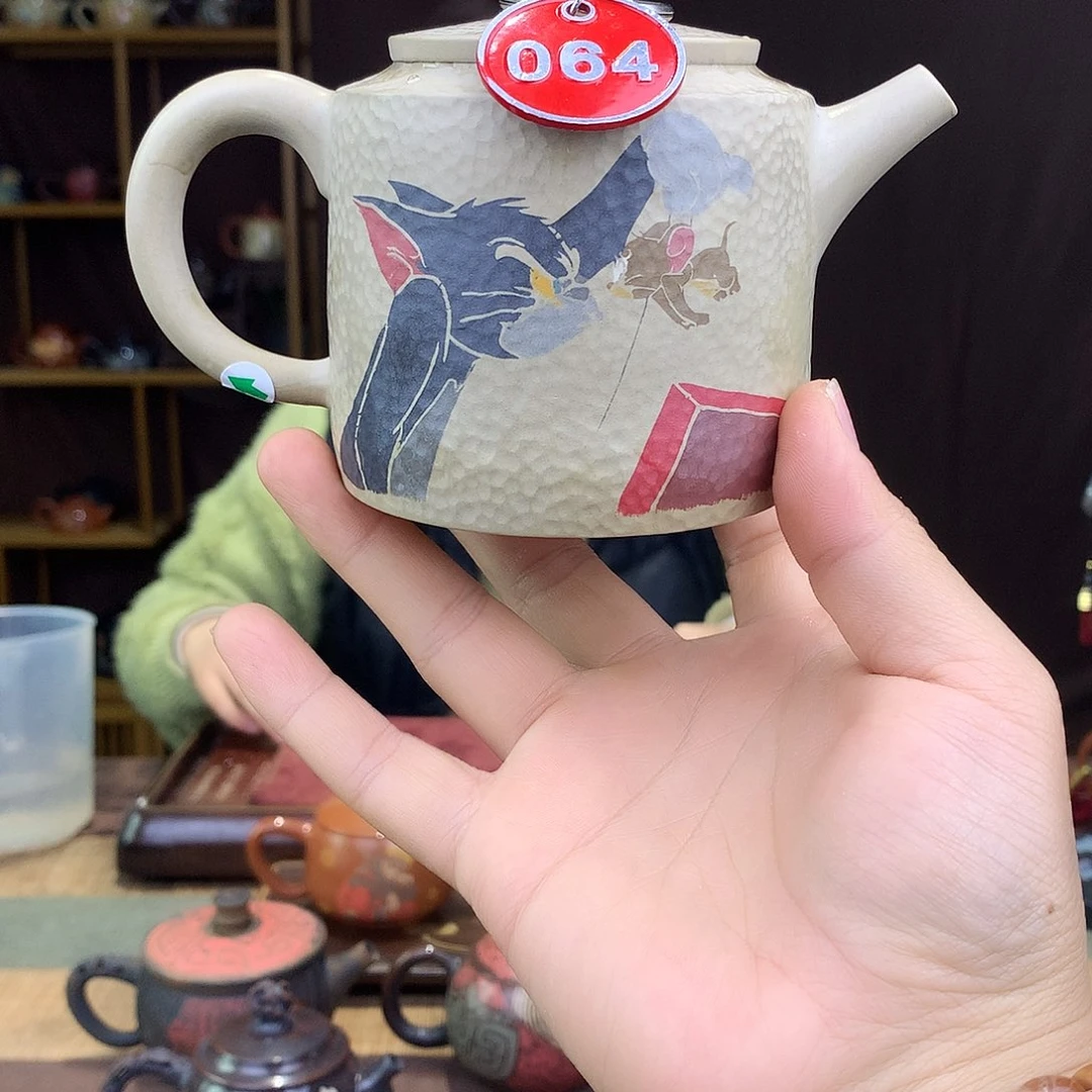 壶建水紫陶白泥锤纹彩填茶壶微瑕064