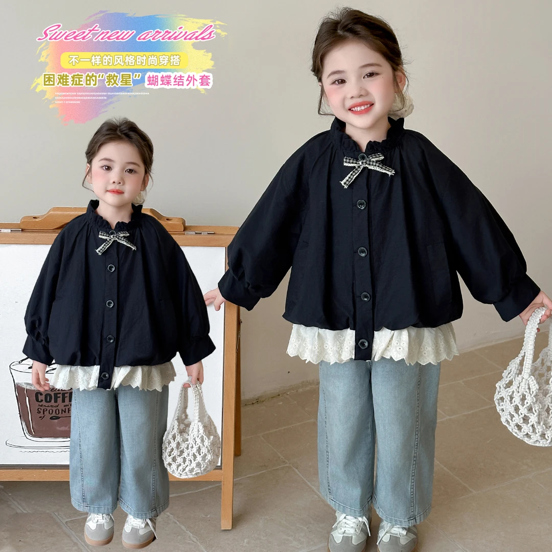 女童外套女2025新款洋气春秋款女宝秋季风衣短款韩版儿童秋装甜美