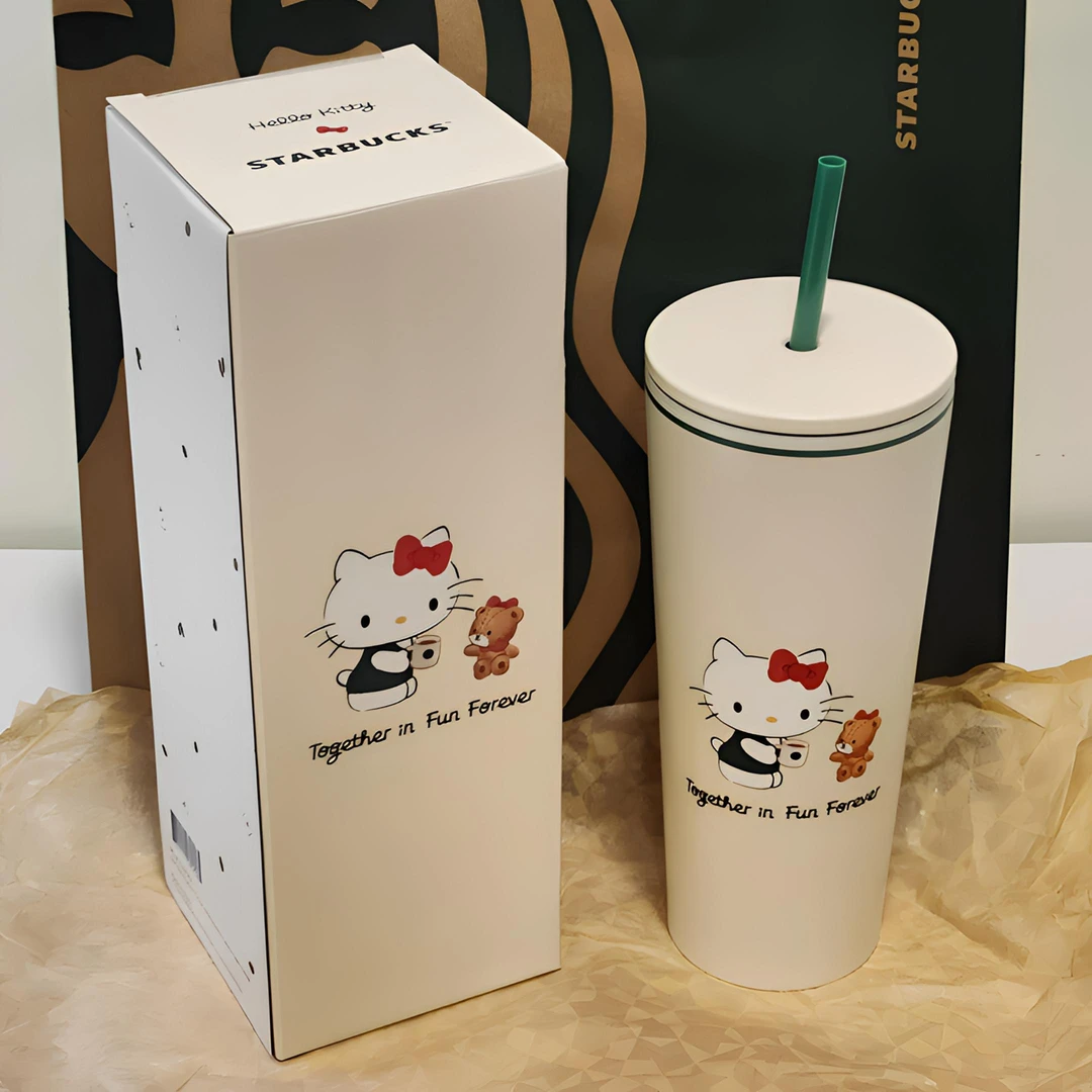 (现货)Hellokitty星巴联名不锈钢吸管水杯保温保冷咖啡杯车载可爱