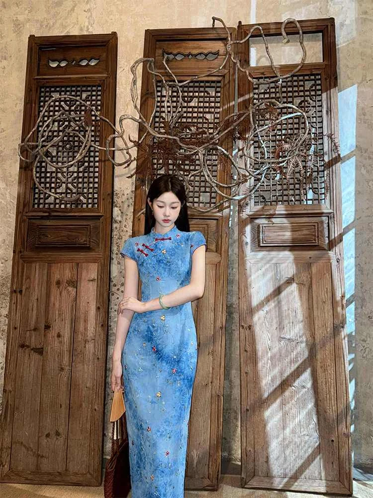 【兰亭入梦】新中式复古国风绣花改良旗袍连衣裙女夏季晕染长裙25