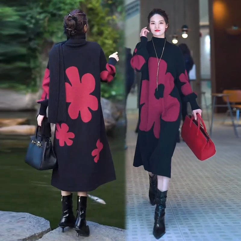 慵懒风宽松减龄毛衣裙女2sno秋款长袖蕾丝连衣裙