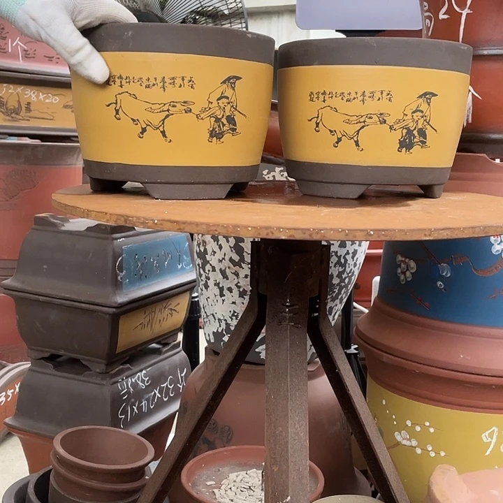 13+13黄色放牛娃笔筒花盆紫砂花盆紫砂