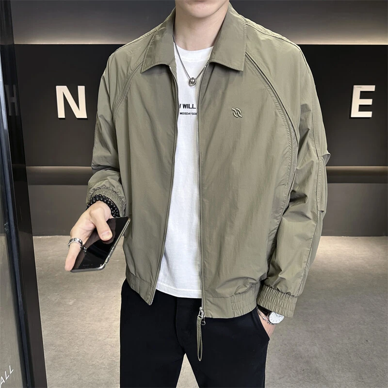 2025春季新款翻领男士夹克宽松休闲舒适简约刺绣潮流帅气上衣外套