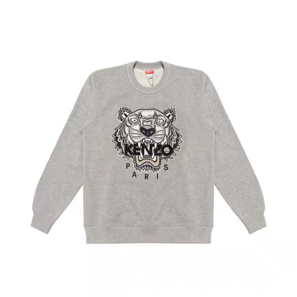 KENZO/肯佐 灰色老虎头刺绣棉质男女同款圆领长袖卫衣