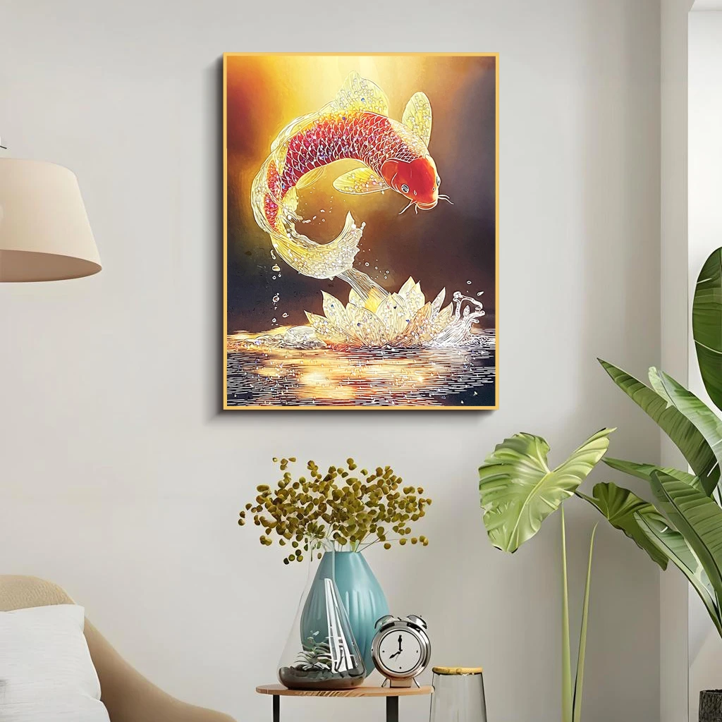 益师傅户玄关镶钻装饰画简约财锦锂客厅背景墙画走廊过道锦鲤6080
