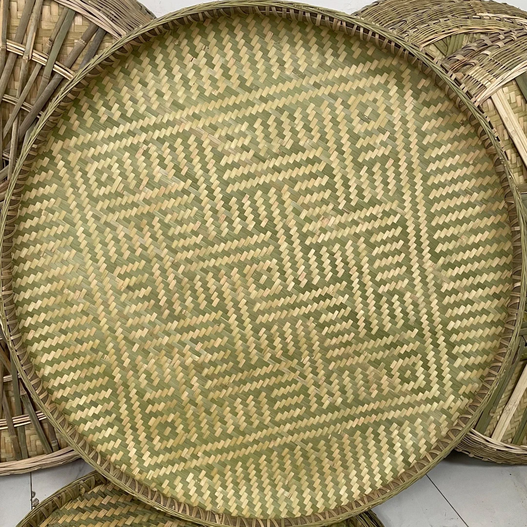 直径85cm纯手工精编花纹晾晒粮食干货用青篾锁边簸箕