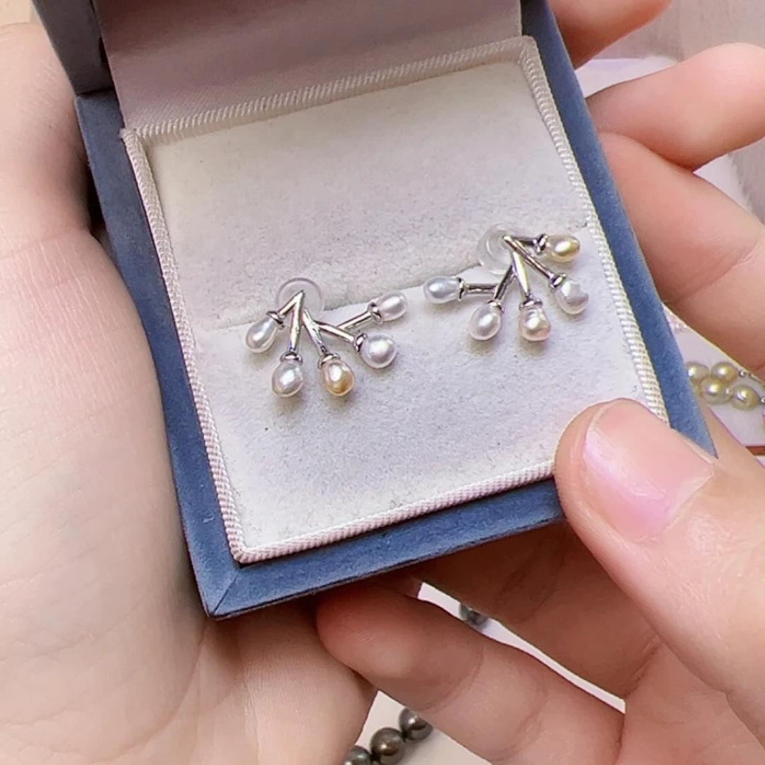 海水珍珠耳饰银S925镶嵌