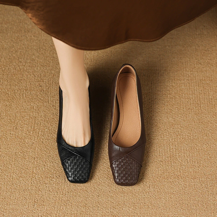 跟高4cm 法式气质通勤百搭舒适软底单鞋春秋简约时尚粗跟浅口女鞋