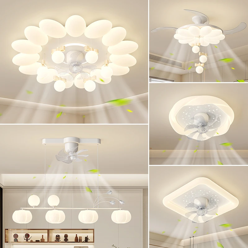 隐形中山奶油风客厅灯2025最新款大气上档次奶油风套装风扇灯餐厅