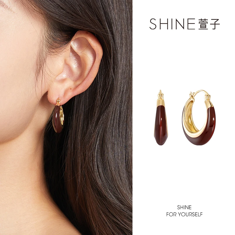 萱子 纯铜合成锆石耳饰 萱子时尚复古棕色耳饰小众简约个性ins