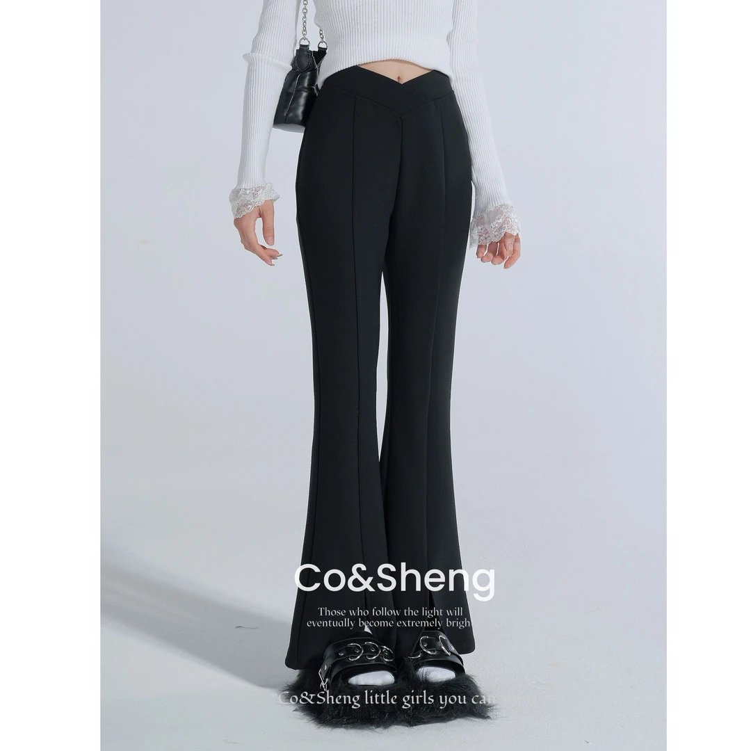 巴黎超模/小个子秋冬新款超模休闲裤微阔薄绒舒适百搭