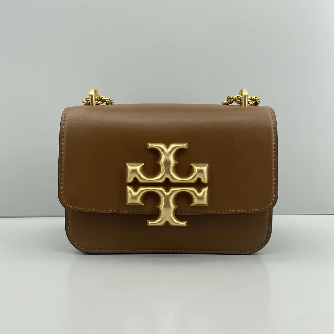 95新 TORY BURCH/汤丽柏琦 ELEANOR棕色小号金砖链条包 19*14*5
