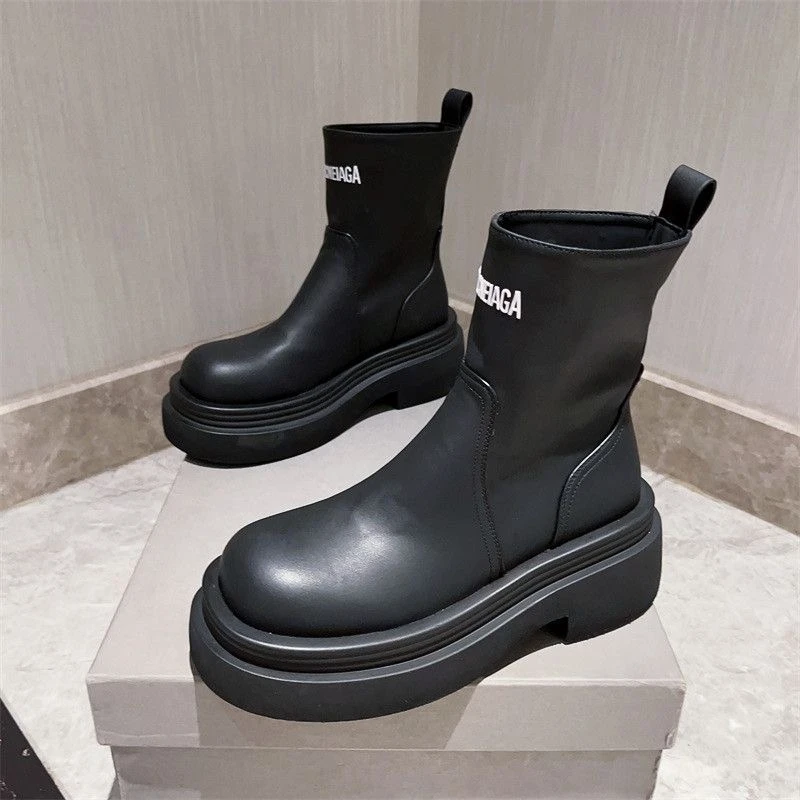 断码Y马丁靴女秋冬美拉德瘦瘦靴厚底一脚蹬百搭中筒切尔西靴子A-7